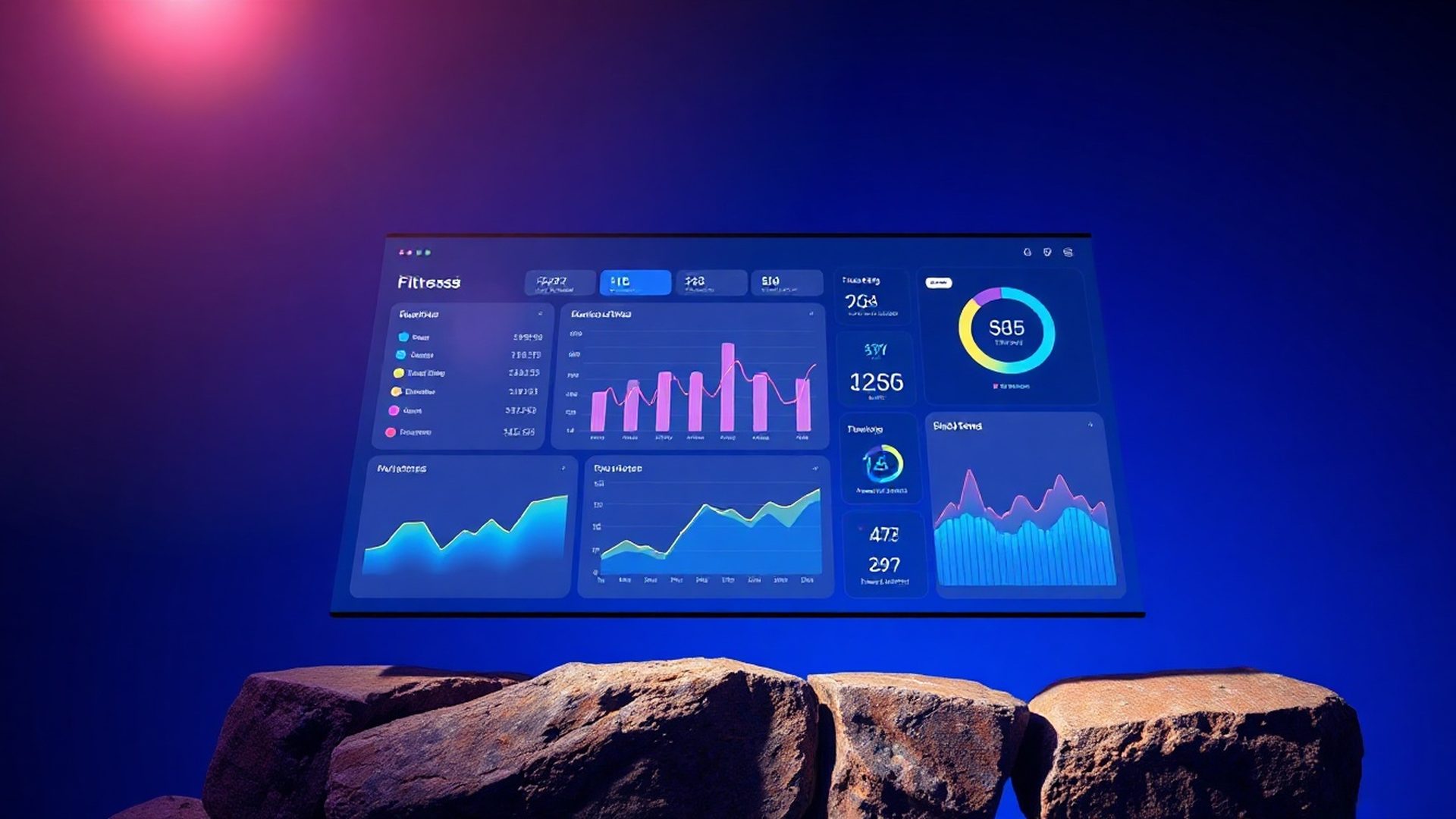 Apstraktno sučelje fitness dashboarda u indigo tonovima